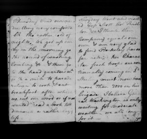 An extract from Joseph Nourse's account of camp life.