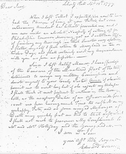 “Edward Coursey to James Hollyday, April 12, 1777.” Hollyday Papers. 1677-1905. MS. 1317. Manuscripts Department. Maryland Historical Society.